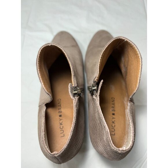 Lucky Brand Pickla Ankle Boots Booties Chevron Suede Beige Size 9M - Picture 11 of 12